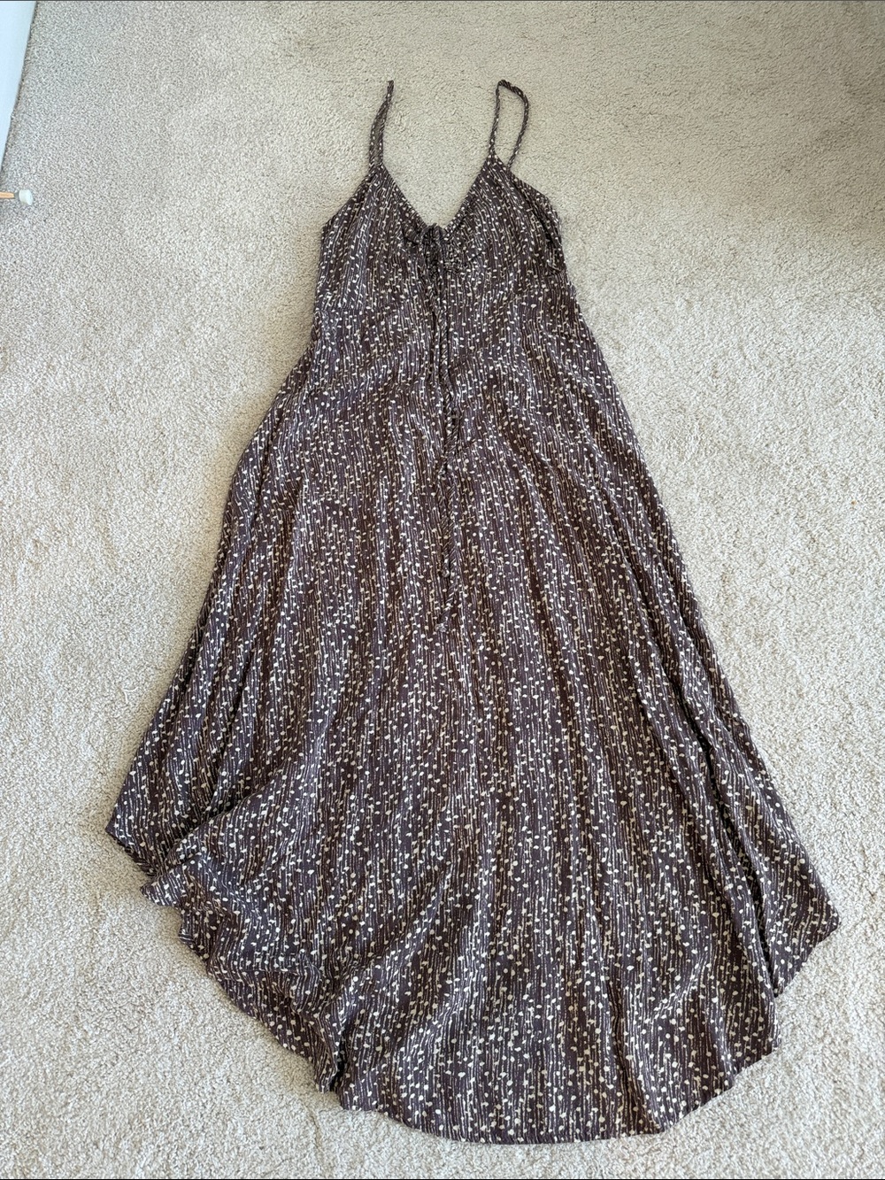 Brown Spotted Maxi Dress with Adjustable Straps